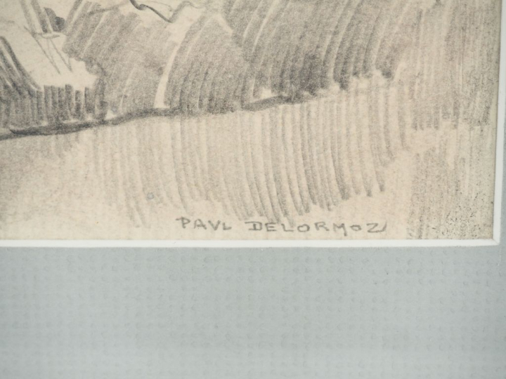 Paul DELORMOZ. "Paysage de l'Indre". Dessin au crayon, signé en bas à 