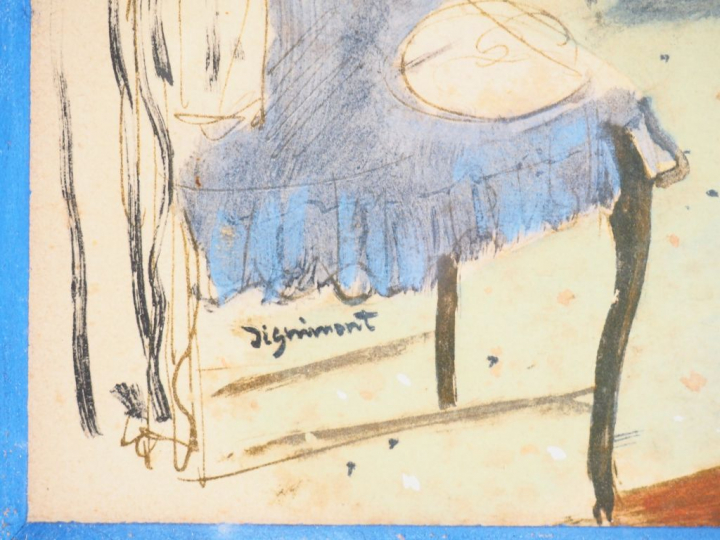 André DIGNIMONT. "Elegante et son chat". Aquarelle, signée en bas à ga