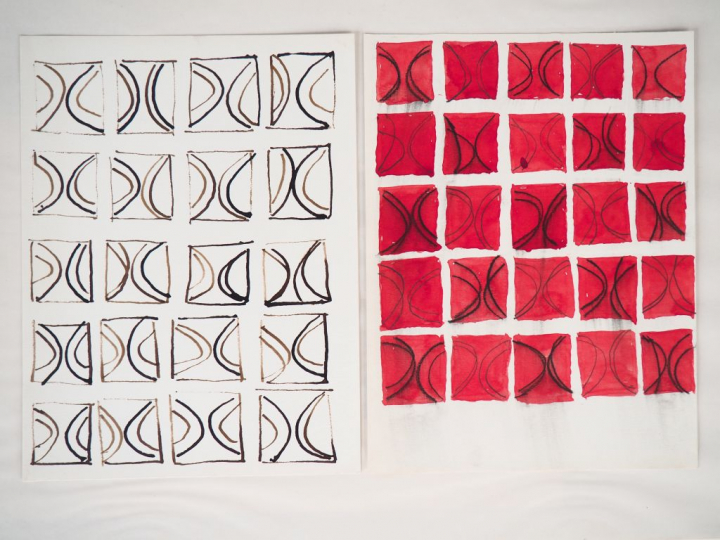 Serge FAUCHIER. "Compositions géométriques". Deux aquarelles provenant