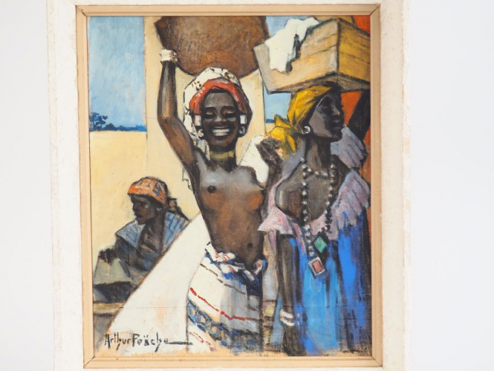 Arthur FOÄCHE. "Femmes d'Afrique noire". Huile sur toile, signée en ba