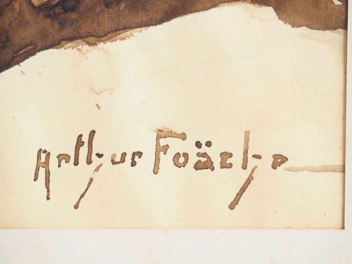 Arthur FOÄCHE. "Viel arabe sur son âne". Lavis, signé en bas à droite.