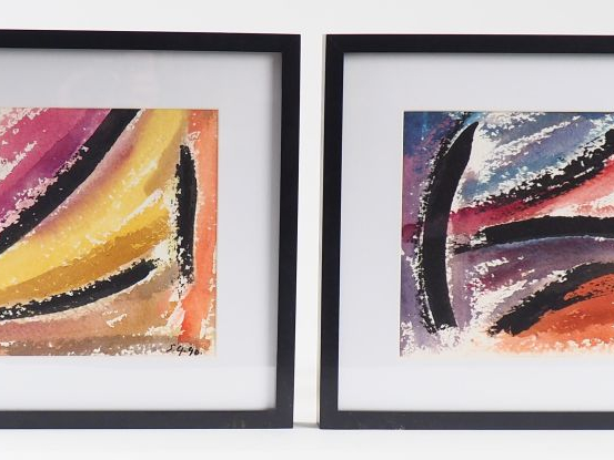 Stephen GILBERT. "Composition". Suite de deux aquarelles signées et da