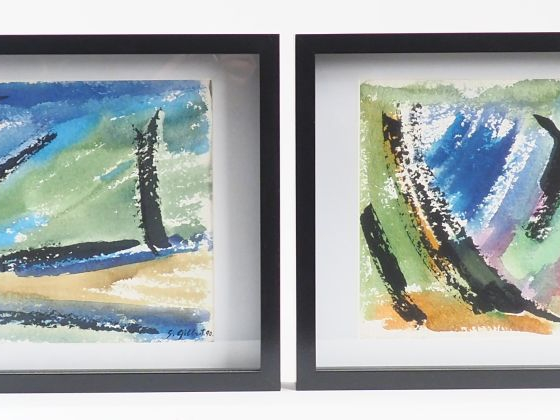 Stephen GILBERT. "Composition colorée". Suite de 2 aquarelles signées 