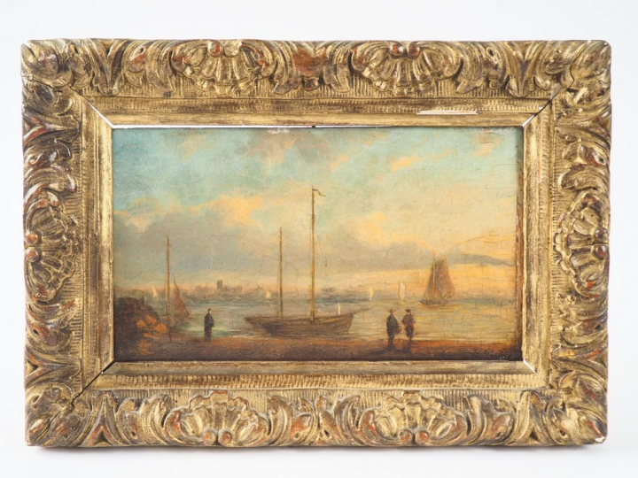 Henriette GUDIN. "marine". Huile sur panneau, signée en bas à droite. 