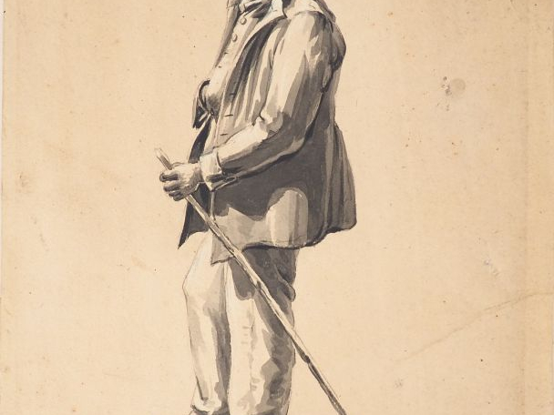 G. H. GÖBELL. "Portrait de paysan". Dessin au lavis, signé en bas à dr