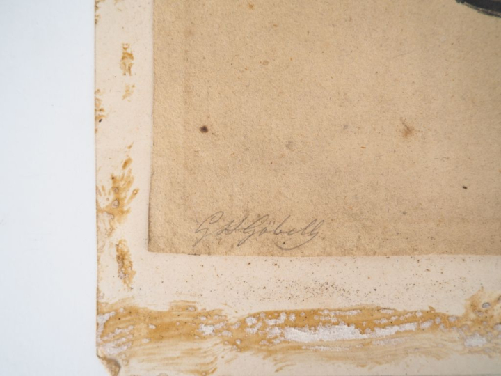G. H. GÖBELL. "Portrait de paysan". Dessin au lavis, signé en bas à dr