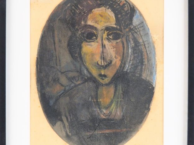 HAUSER. "Portrait de femme en médaillon". Pastel signé, titré et daté 