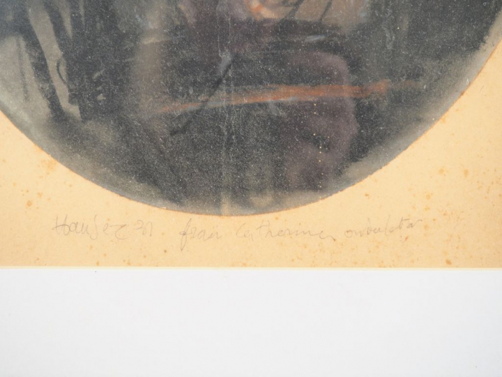 HAUSER. "Portrait de femme en médaillon". Pastel signé, titré et daté 