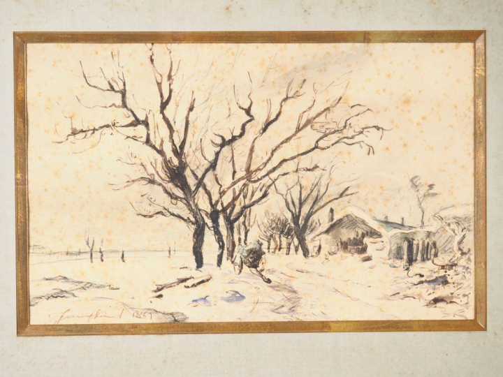 Johan-Barthold JONGKIND. "Effet de neige". Aquarelle, signée en bas à 