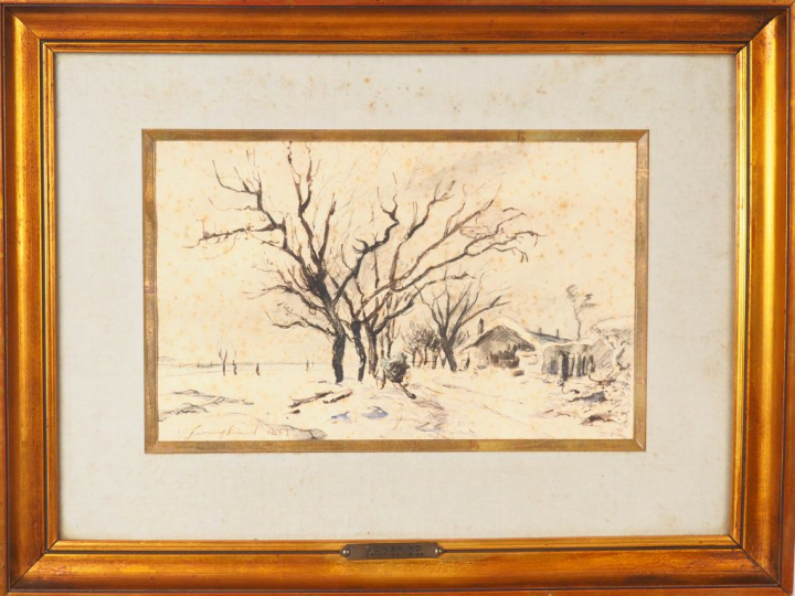 Johan-Barthold JONGKIND. "Effet de neige". Aquarelle, signée en bas à 