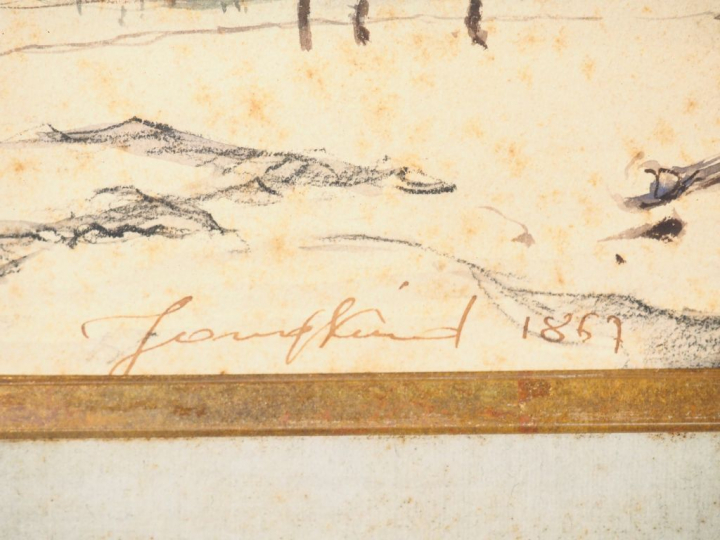 Johan-Barthold JONGKIND. "Effet de neige". Aquarelle, signée en bas à 