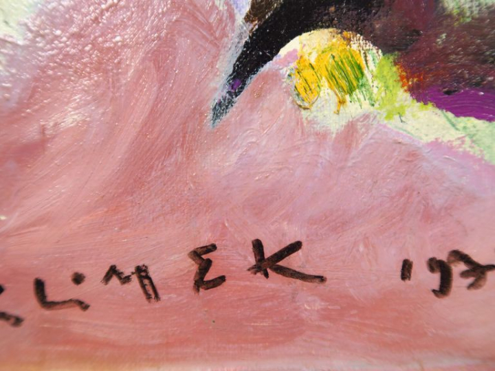 KLIMEK.  "Fête exotique" Huile sur toile, signée en bas à gauche et da