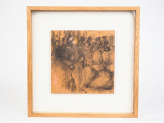 Vente aux enchères Kiki LACARRIERE. "Solitude de velours". Fusain et pastel sur papier si