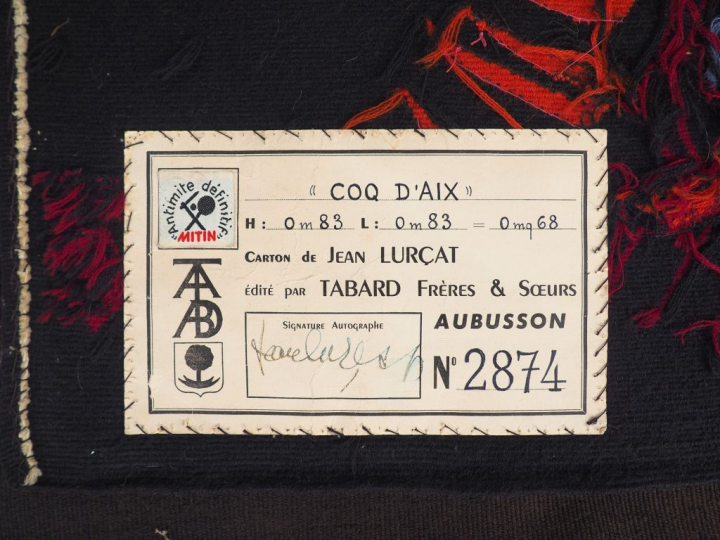 Jean LURCAT. "Coq d'Aix". Tapisserie d'Aubusson, édition Tabard, signé