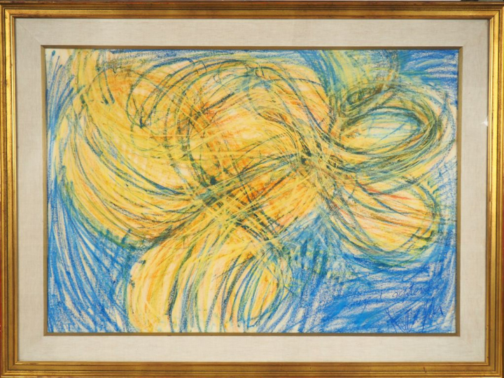 Jean MESSAGIER. "Siège de Septembre". Crayon gras de couleur sur papie