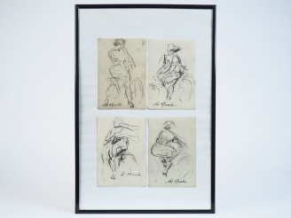 Vente aux enchères A. MOULIS. "Etudes de jeunes femmes". Dessins au crayon, signés en bas