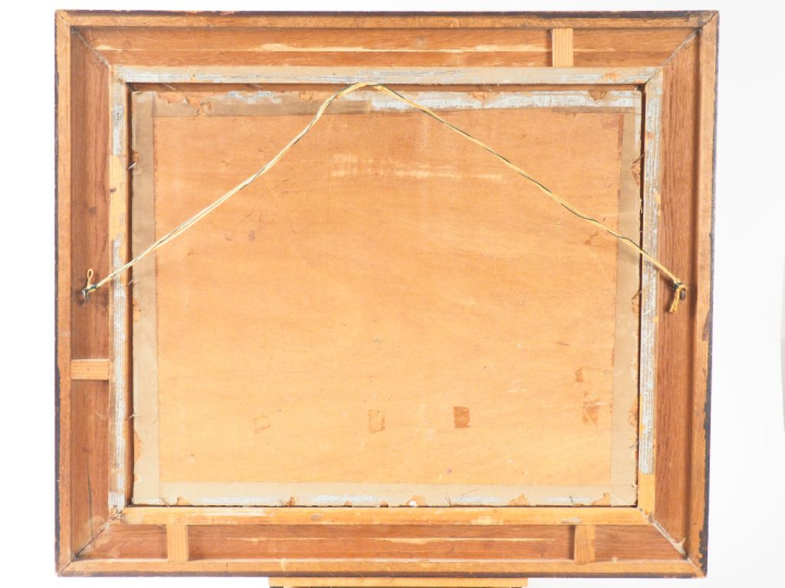 A. ROBERT. "Pêcheurs bretons sur le quai". Huile carton, signée en bas