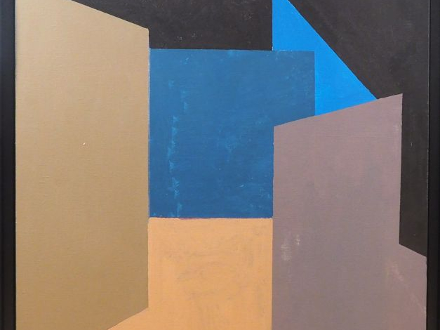 Jean ROUZAUD.  "Composition cubiste en bleu et gris". Huile sur toile,