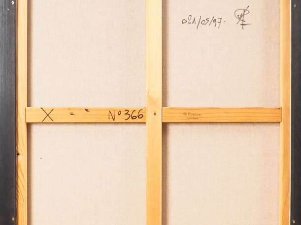 Jean ROUZAUD.  "Composition cubiste en bleu et gris". Huile sur toile,