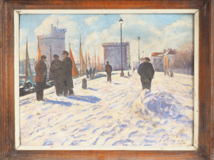 F. SERPINSKY. "Vue du port de la Rochelle". Huile sur isorel, signée e