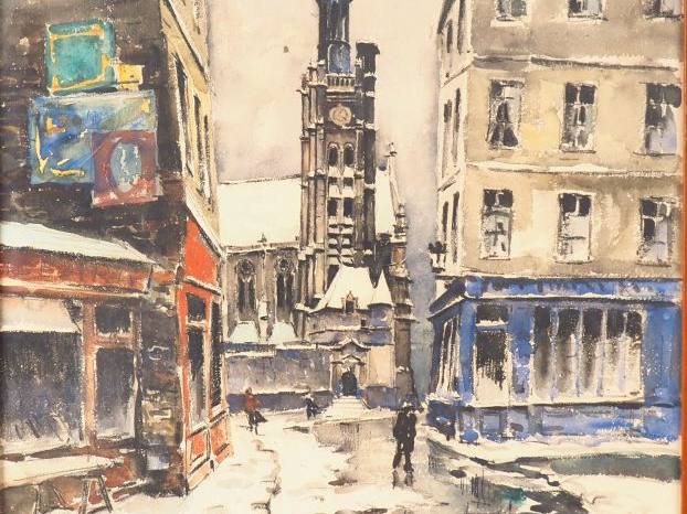 FRANK WILL. "Vue de Paris".  Aquarelle, signée en bas à gauche, située