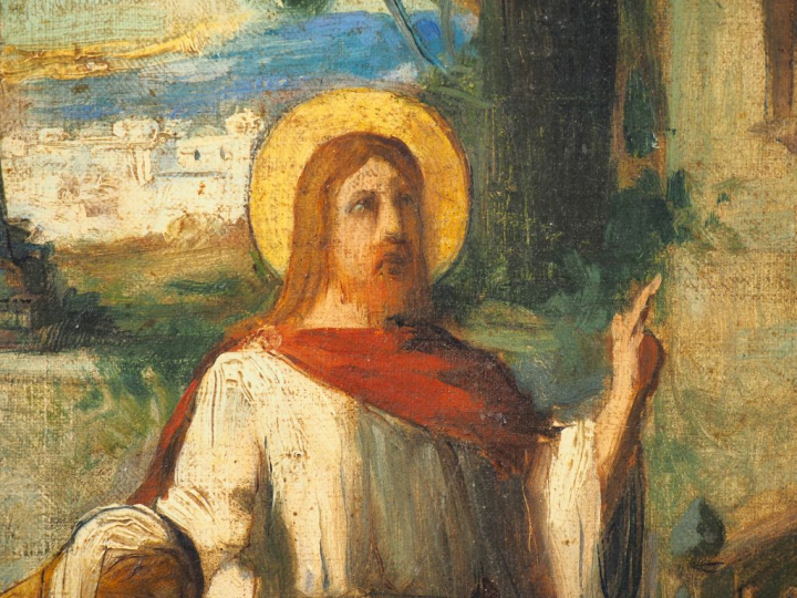 Ecole française vers 1880 "Le Christ chez Marthe et Marie" Huile sur t