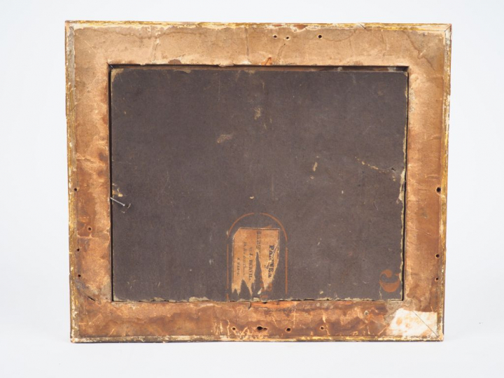 Ecole française XIXème. "Chevaux de labours". Huile sur carton Dim. 20