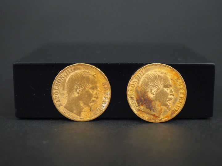 Deux pièces de 20 francs or, 1853-A.  FRAIS ACHETEURS 5% TTC.