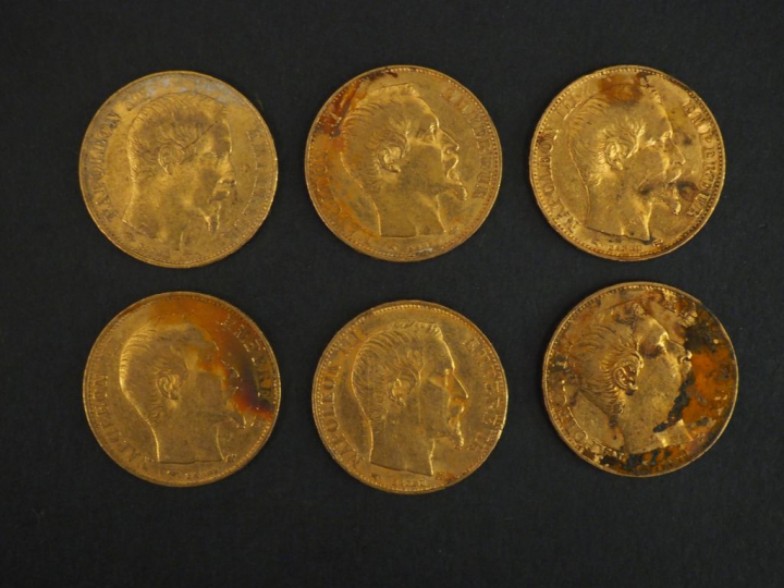 	Six pièces de 20 francs or, 1856-A. FRAIS ACHETEURS 5% TTC.