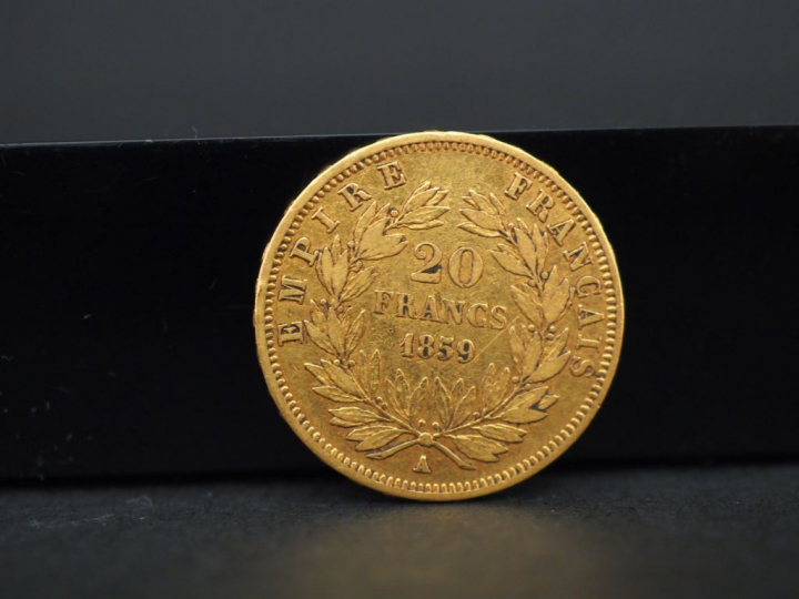 Une pièce de 20 francs or, 1859-A. FRAIS ACHETEURS 5% TTC.