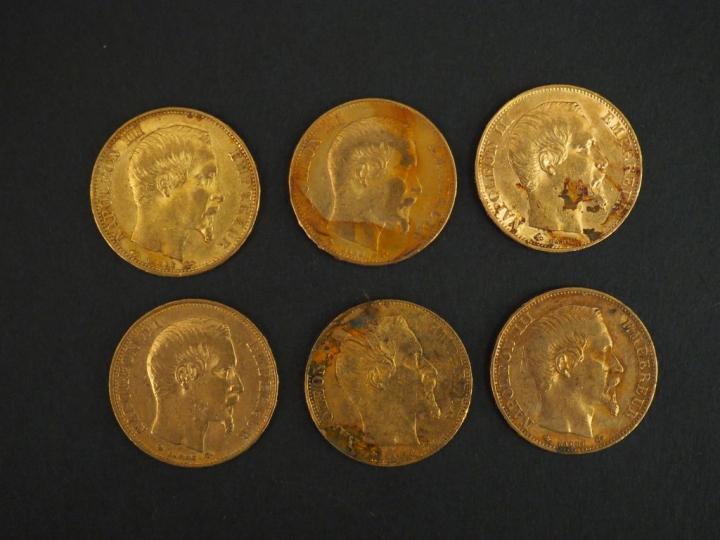 	Six pièces de 20 francs or, 1860-A et 1860-BB (x5). FRAIS ACHETEURS 5