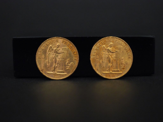 Vente aux enchères 	Deux pièces de 20 francs or, 1875-A. FRAIS ACHETEURS 5% TTC.