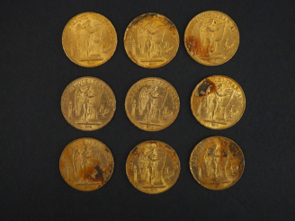 Vente aux enchères Neuf pièces de 20 francs or, 1877-A.  FRAIS ACHETEURS 5% TTC.