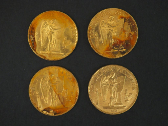 Vente aux enchères Quatre pièces de 20 francs or, 1878-A. FRAIS ACHETEURS 5% TTC.
