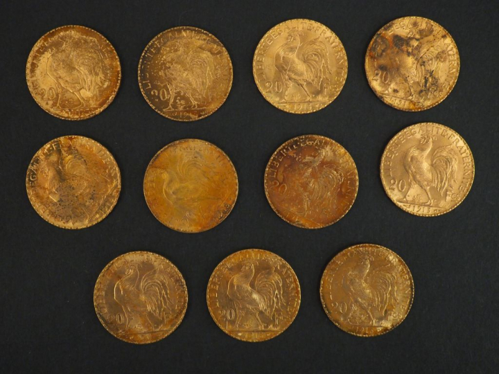 	Onze pièces de 20 francs or, 1913. FRAIS ACHETEURS 5% TTC.