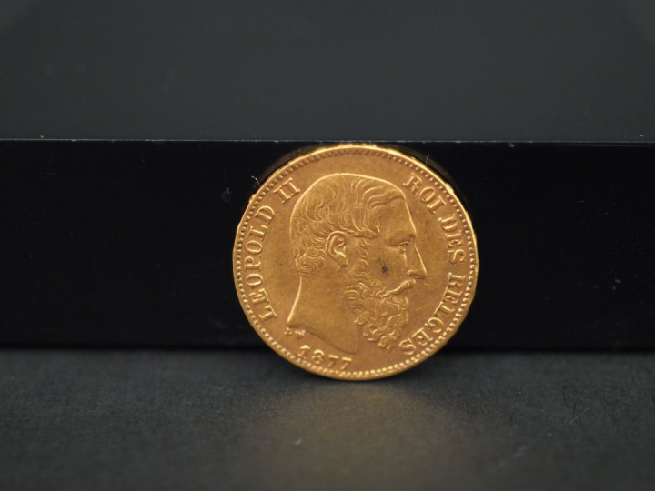 Une pièce de 20 francs belge or, 1877. FRAIS ACHETEURS 5% TTC.