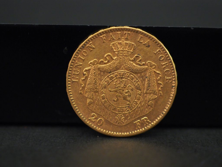 Une pièce de 20 francs belge or, 1877. FRAIS ACHETEURS 5% TTC.