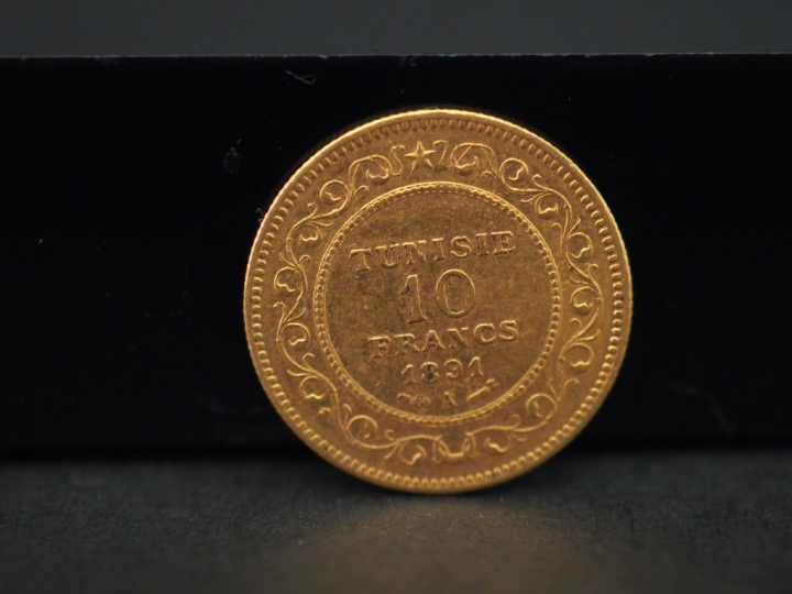 	Une pièce de 10 francs or, Tunisie, 1891-A. FRAIS ACHETEURS 5% TTC.