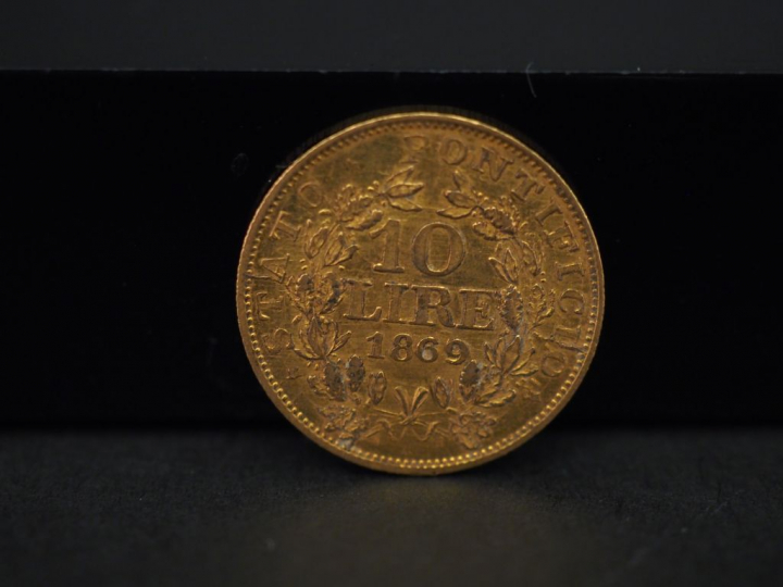 Pièce de 10 Lire or, Pie IX, 1869. FRAIS ACHETEURS 5% TTC.