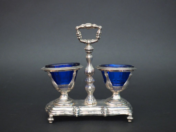 Saleron double Napoléon III de style Louis XV en argent, poinçon Miner
