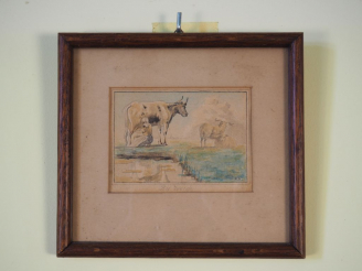 Vente aux enchères Ecole hollandaise  XIXème. 'La traite'. Aquarelle monogrammée en bas à