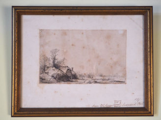 Vente aux enchères Ecole du Nord fin XIXème. "Paysage animé". Dessin. Dim. à vue : 13 x 2