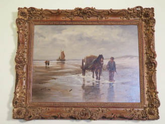 Vente aux enchères Ch. WOADEGBUERGH. 'Retour de pêche'.  Huile sur toile, signée en bas à