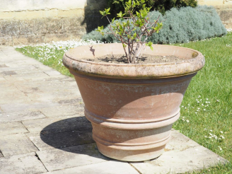 Vente aux enchères 2 grandes jardinières en terre cuite. Dim. 68 x 86 cm.