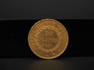 Vente aux enchères Une pièce de 20 francs or, 1876-A. FRAIS ACHETEURS 5% TTC.