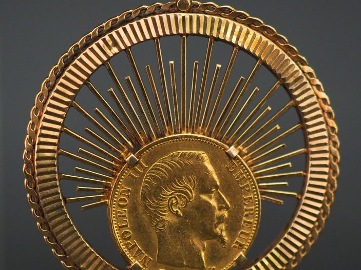 Pendentif en or jaune, sertie d’une pièce de 20 francs or, 1860-A. Jol