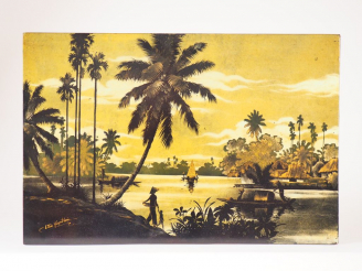 Vente aux enchères 2 panneaux de laque "Paysage animé" Dim. 40 x 60 cm