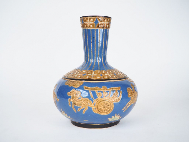 Vase pansu à col évasé en terre cuite vernissée de Bien Hoa, décor en 