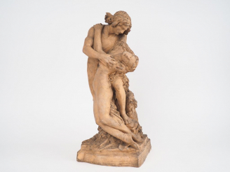 Vente aux enchères Ecole française XIXème. "Orphée et Eurydice". Groupe en terre cuite. H