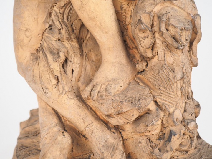 Ecole française XIXème. "Orphée et Eurydice". Groupe en terre cuite. H